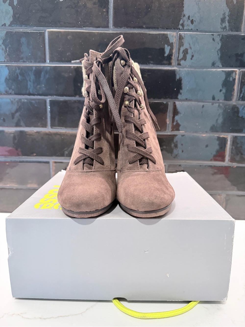 Charlotte Russe Taupe Suede Lace-Up Ankle Boots